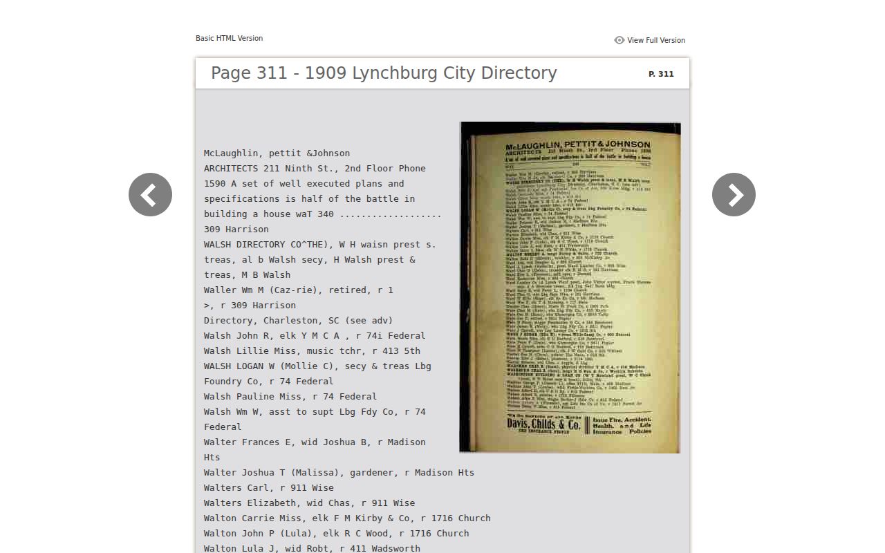 Lynchburg city directory 1909 sample entry page