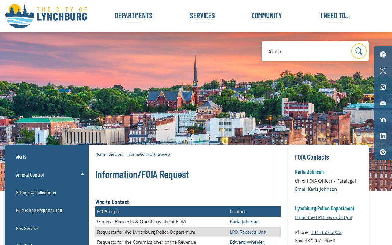 Lynchburg residents directory city FOIA request information