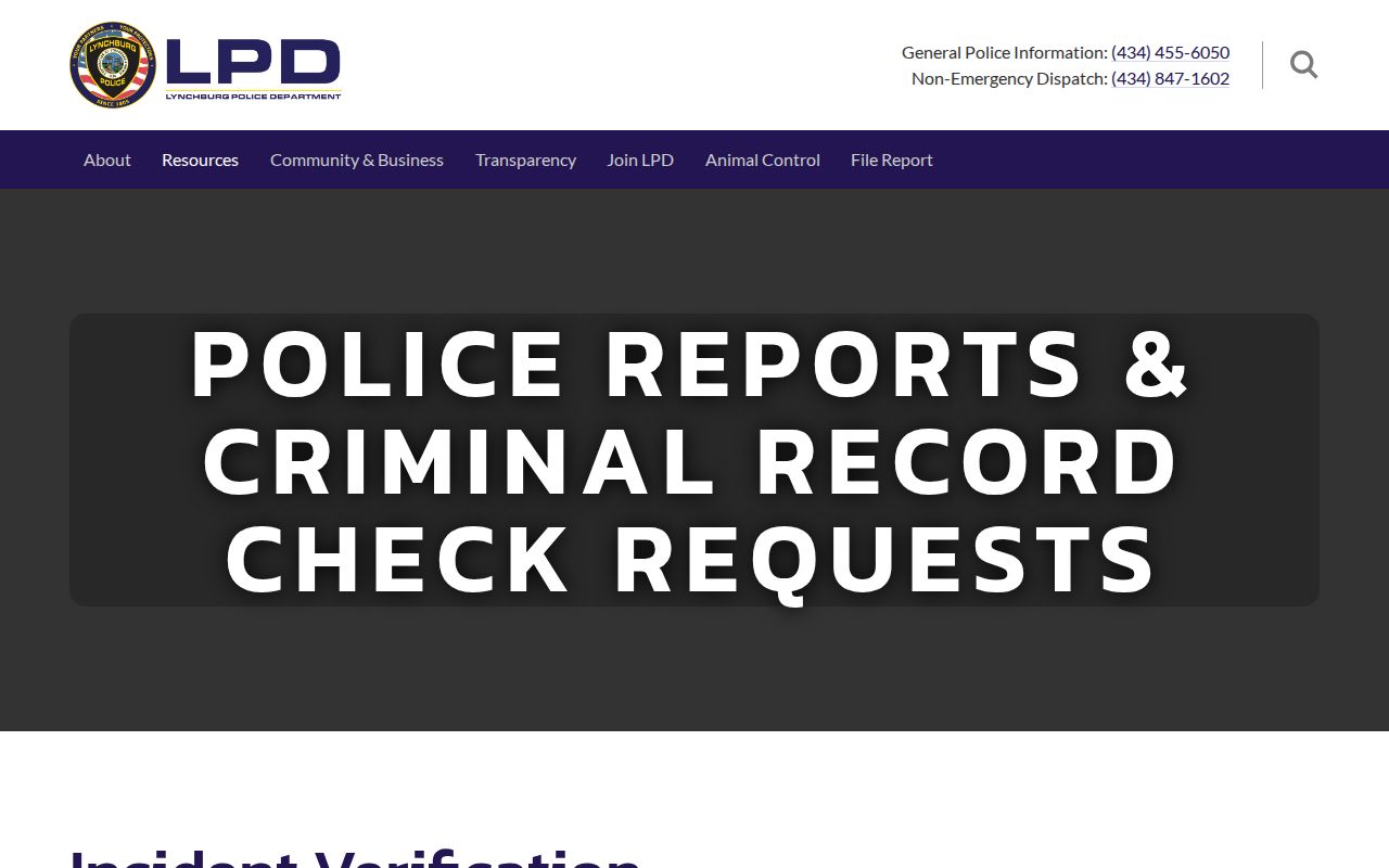 Lynchburg resident lookup police records request instructions