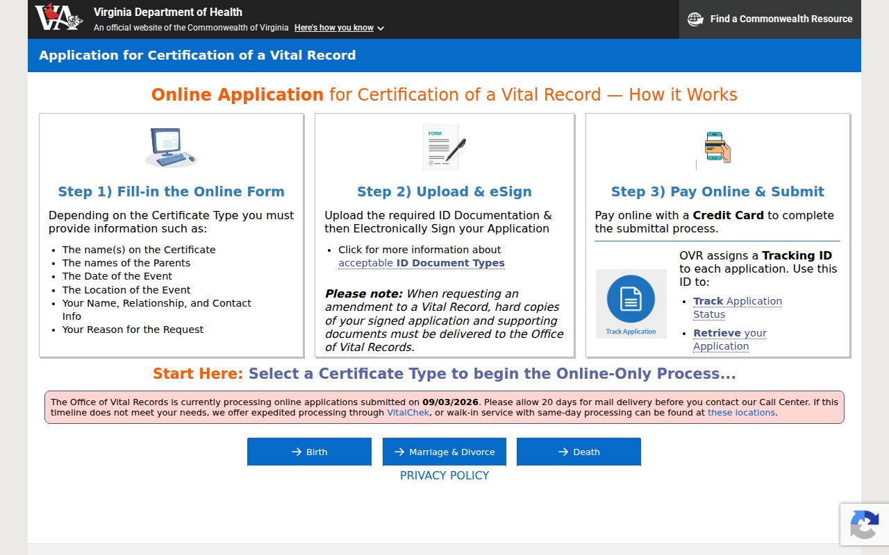 Lynchburg resident lookup Virginia vital-record application